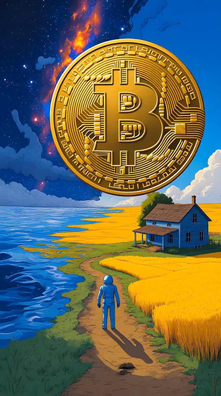 Download Giant Bitcoin Coin Floating Above a Wheat Field Landscape Wallpaper in Mobile HD Giant Bitcoin Coin Floating Above a Wheat Field Landscape - Free Mobile AMOLED Wallpaper Background