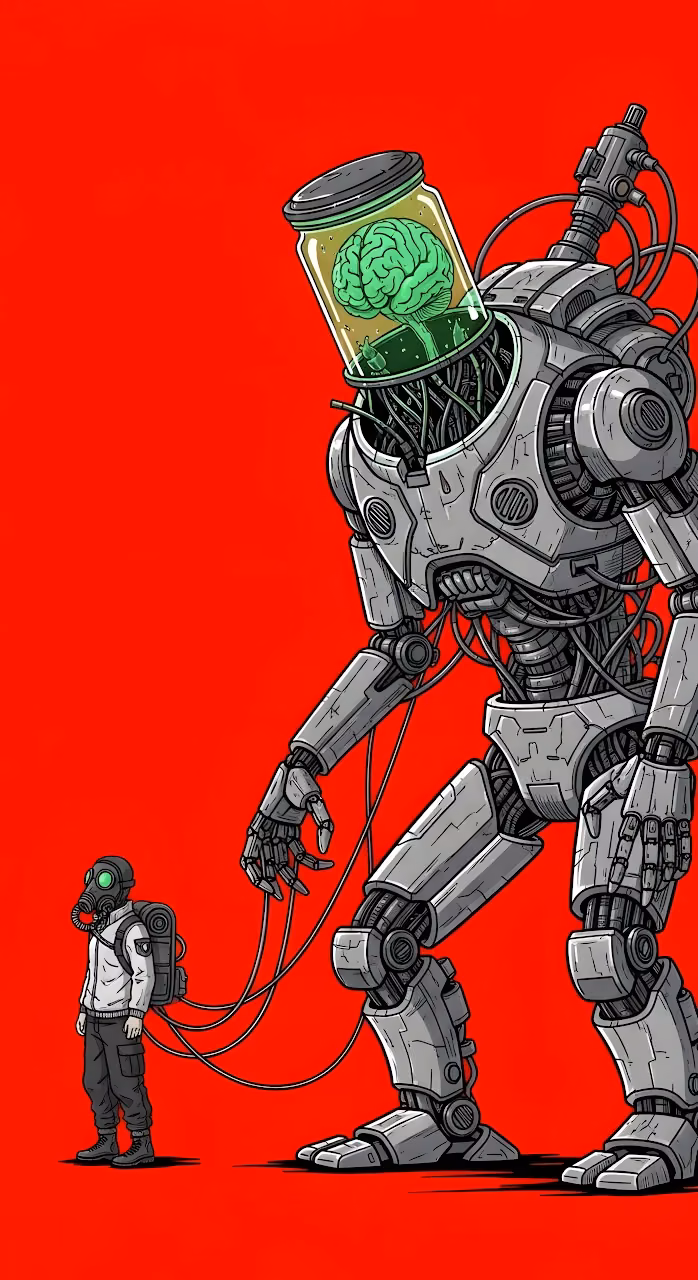 Giant Robot Controlled by Brain in a Jar - Free Mobile AMOLED Wallpaper Background