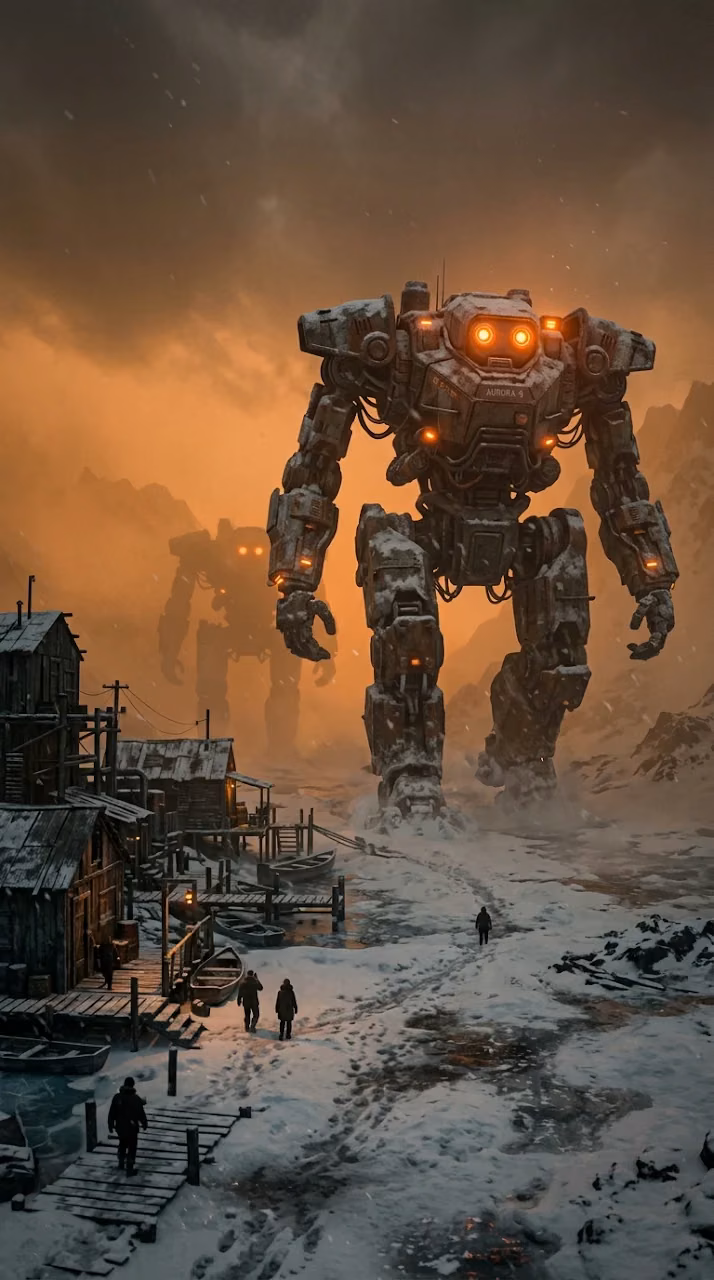 Download Giant Sci-Fi Walking Machines in Hazy Snow Landscape Wallpaper in Mobile HD Giant Sci-Fi Walking Machines in Hazy Snow Landscape - Free Mobile AMOLED Wallpaper Background