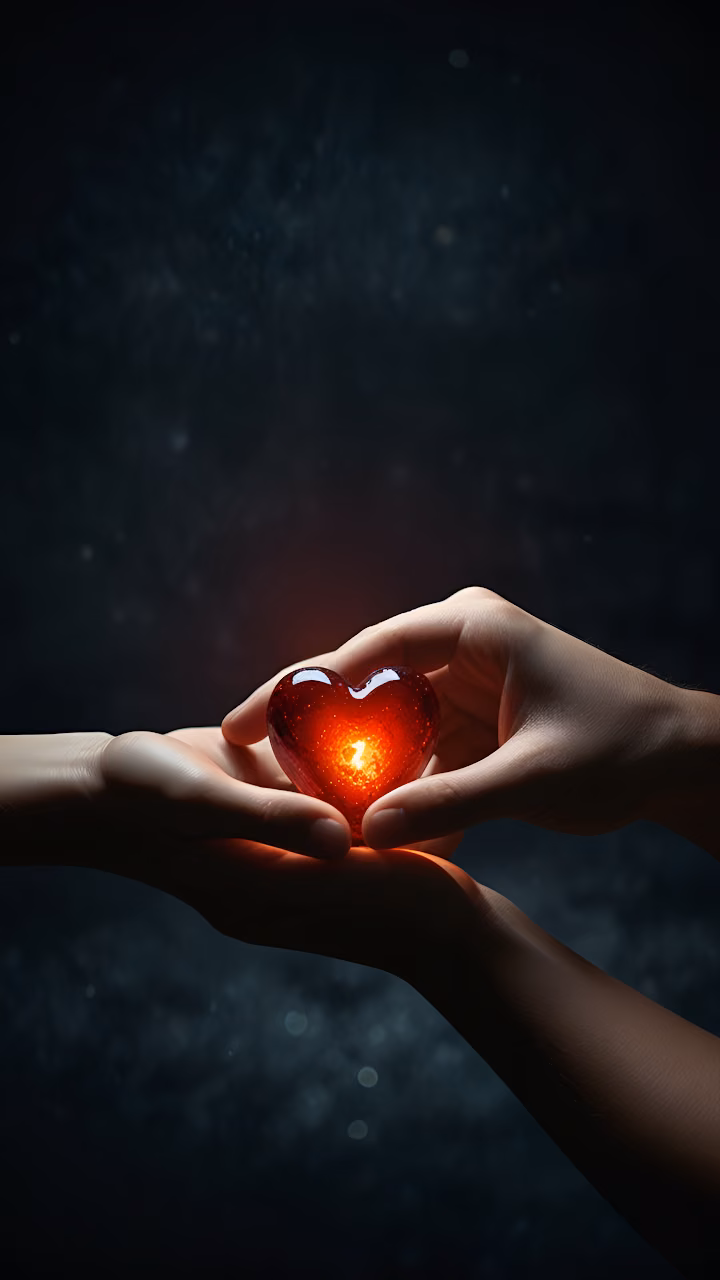 Giving Love Hands Cradling Glowing Red Glass Heart - Free Mobile AMOLED Wallpaper Background