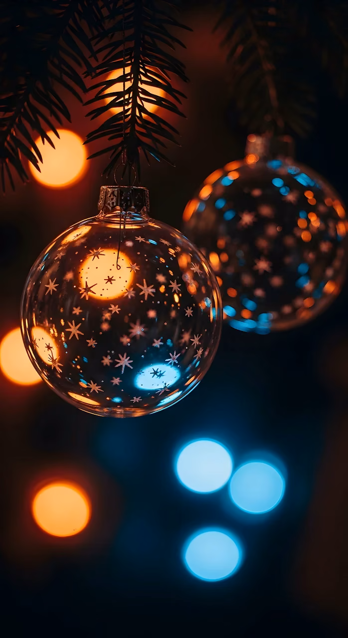 Download Glass Christmas Ornament Reflecting Neon Bokeh Lights Wallpaper in Mobile HD Glass Christmas Ornament Reflecting Neon Bokeh Lights - Free Mobile AMOLED Wallpaper Background