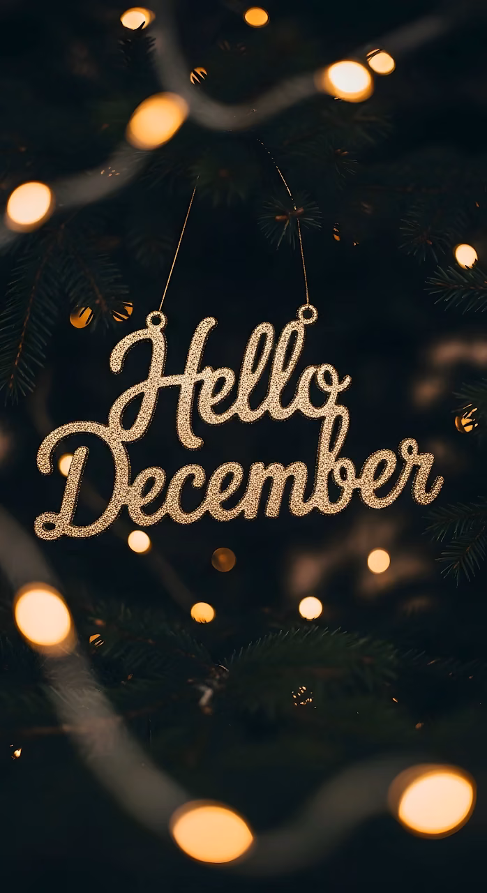 Glittering Hello December Sign Warm Bokeh Lights - Free Mobile AMOLED Wallpaper Background