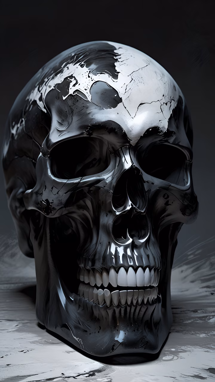 Download Glossy Black Skull Sculpture with White World Map Detail Wallpaper in Mobile HD Glossy Black Skull Sculpture with White World Map Detail - Free Mobile AMOLED Wallpaper Background