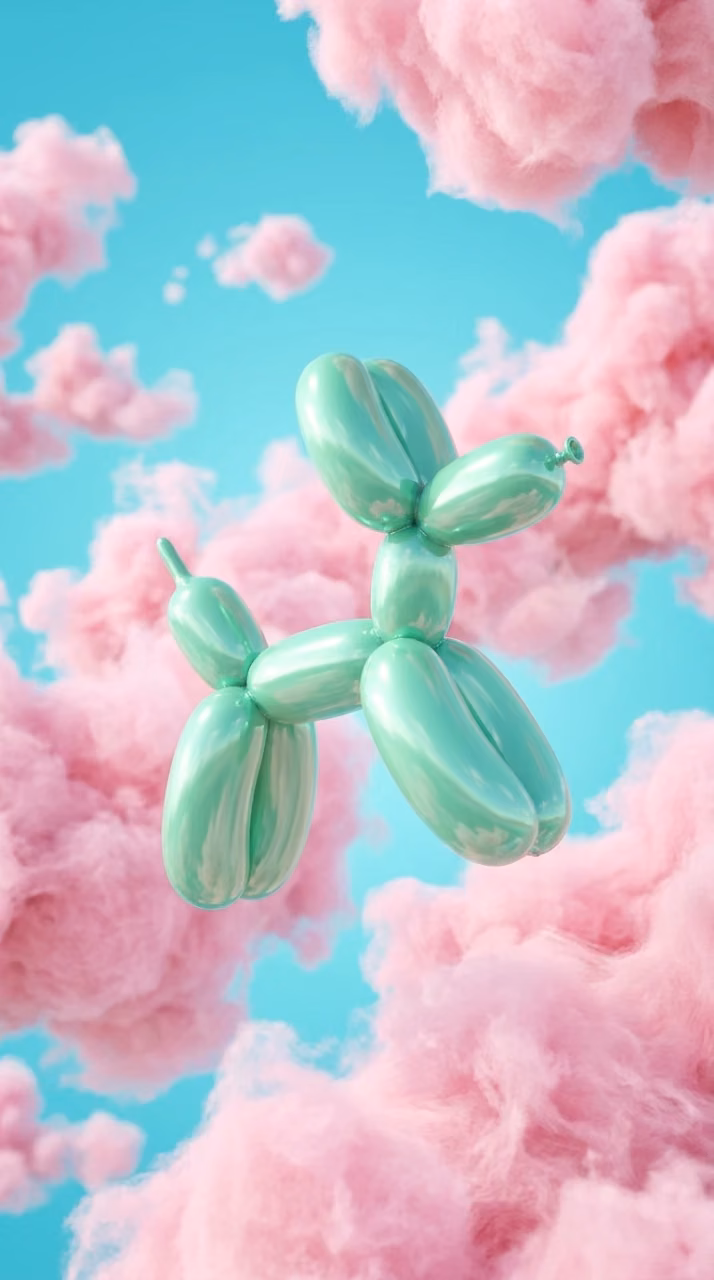 Download Glossy Mint Green Balloon Dog Floating in Pink Clouds Wallpaper in Mobile HD Glossy Mint Green Balloon Dog Floating in Pink Clouds - Free Mobile AMOLED Wallpaper Background