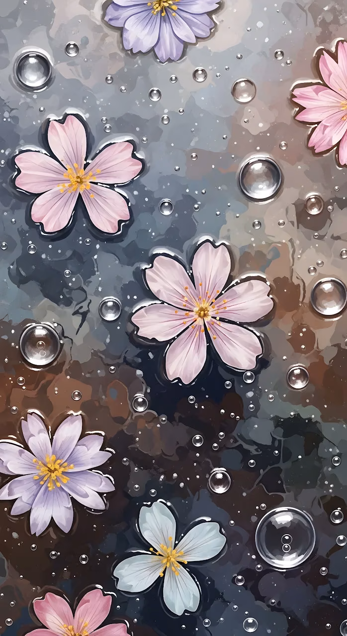 Download Glossy Pink and Purple Flowers Floating on Wet Surface Painting Wallpaper in Mobile HD Glossy Pink and Purple Flowers Floating on Wet Surface Painting - Free Mobile AMOLED Wallpaper Background