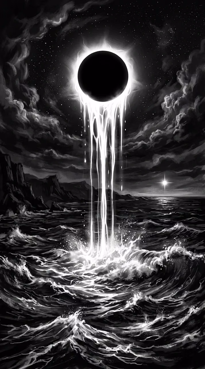 Download Glowing Celestial Ring Dripping Light Over a Dark Night Ocean Wallpaper in Mobile HD Glowing Celestial Ring Dripping Light Over a Dark Night Ocean - Free Mobile AMOLED Wallpaper Background