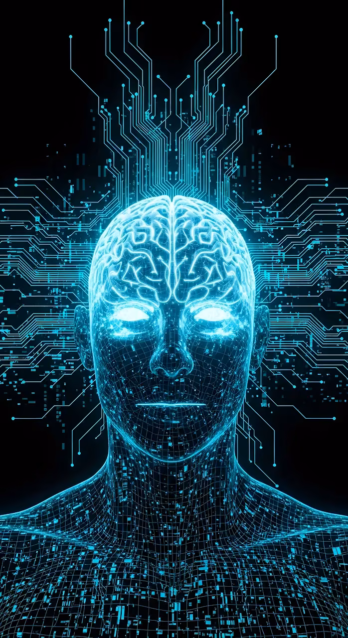 Download Glowing Digital Brain and Circuit Board AI Wireframe Head Wallpaper in Mobile HD Glowing Digital Brain and Circuit Board AI Wireframe Head - Free Mobile AMOLED Wallpaper Background