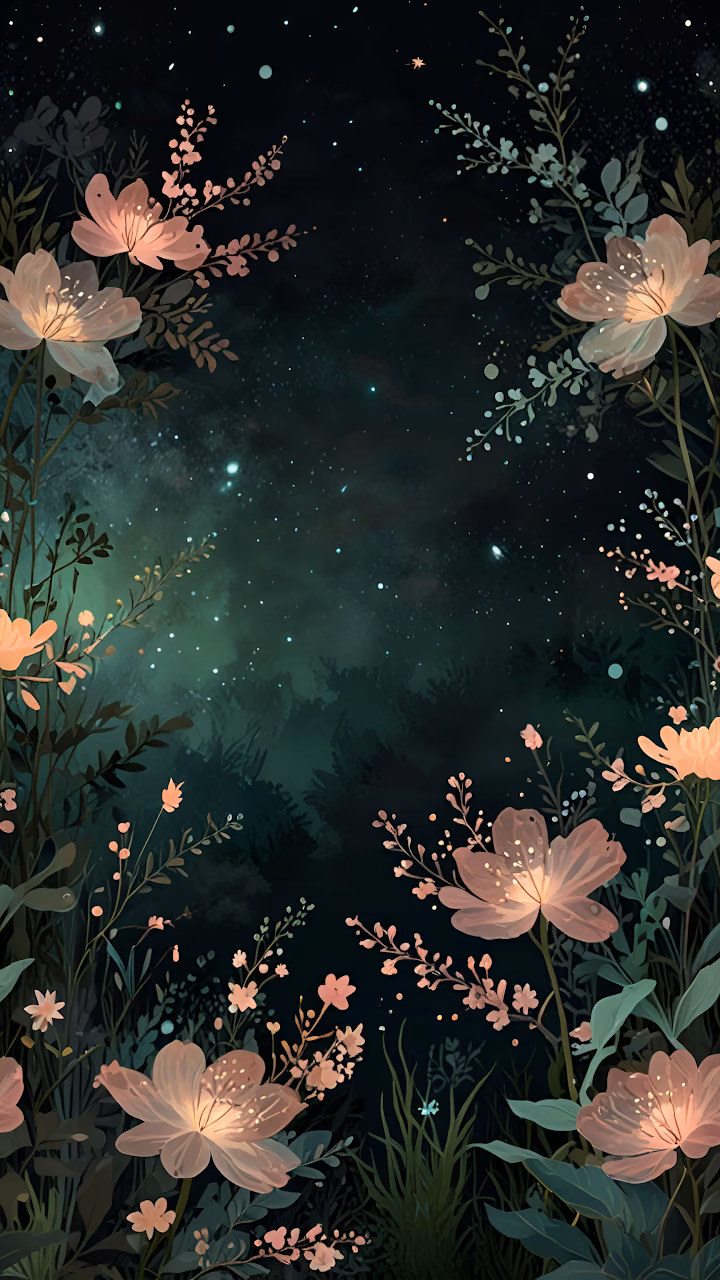Download Glowing Flowers Framing Starry Night Sky in Forest Wallpaper in Mobile HD Glowing Flowers Framing Starry Night Sky in Forest - Free Mobile AMOLED Wallpaper Background