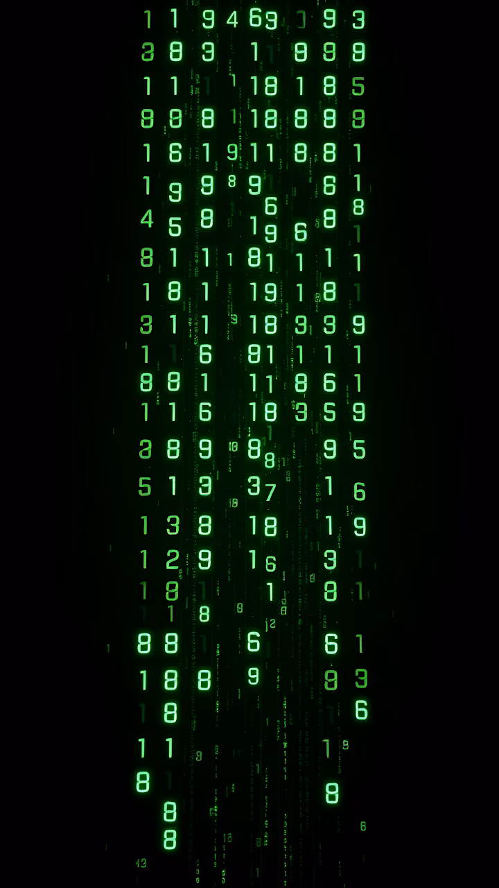 Glowing Green Digital Numbers Falling in Dark Matrix Style - Free Mobile AMOLED Wallpaper Background