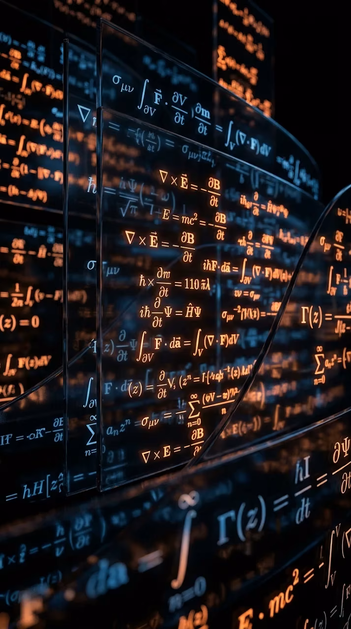 Glowing Mathematical and Physics Equations on Curved Glass Surfaces - Free Mobile AMOLED Wallpaper Background