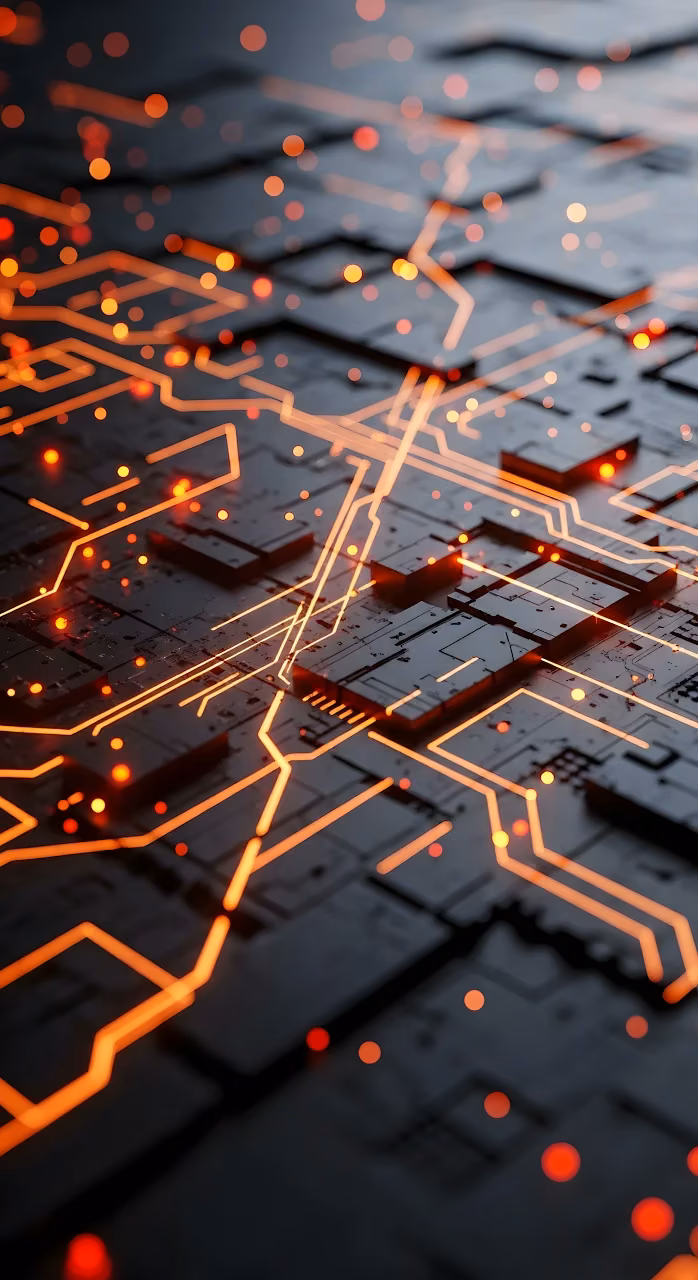 Glowing Orange Circuit Board Abstract Technology Pattern - Free Mobile AMOLED Wallpaper Background
