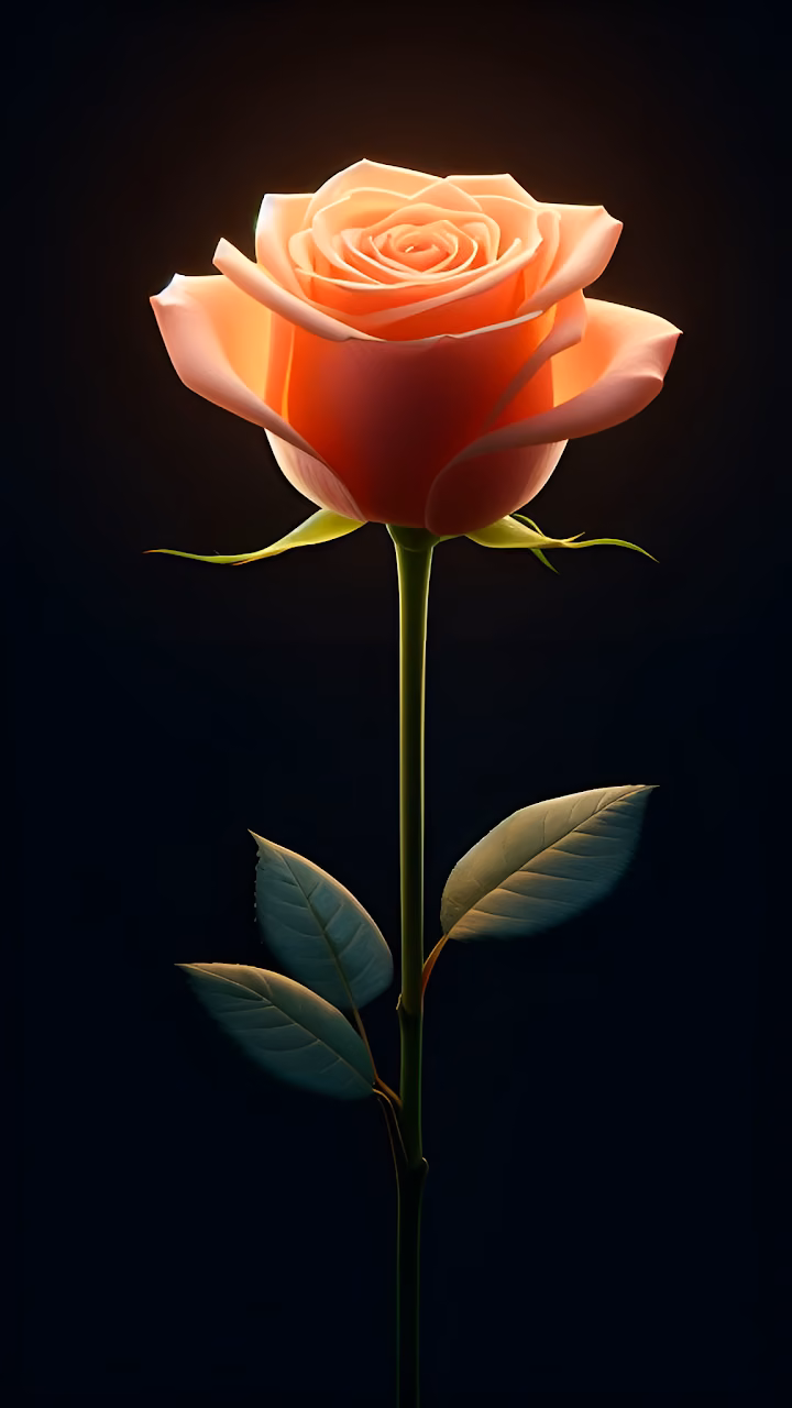 Glowing Peach Rose with Long Stem Against Dark Background - Free Mobile AMOLED Wallpaper Background