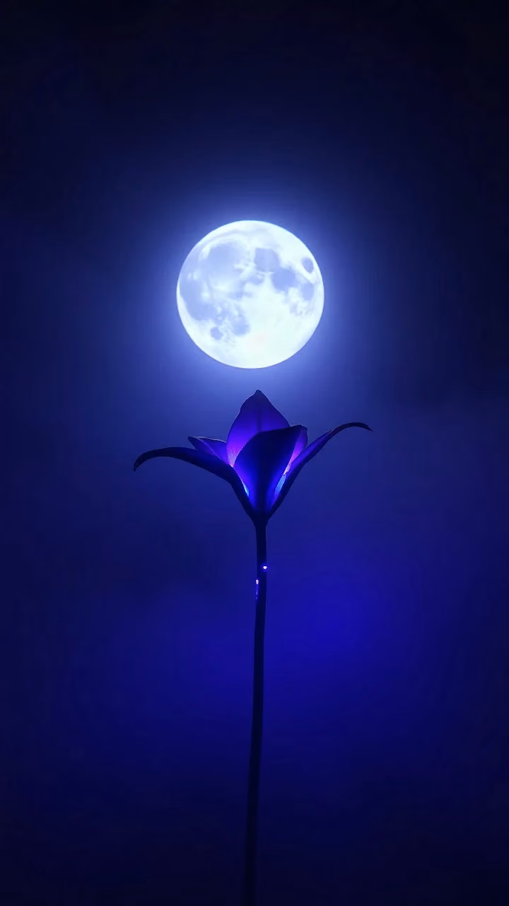 Glowing Purple Flower Under Full Moon - Free Mobile AMOLED Wallpaper Background
