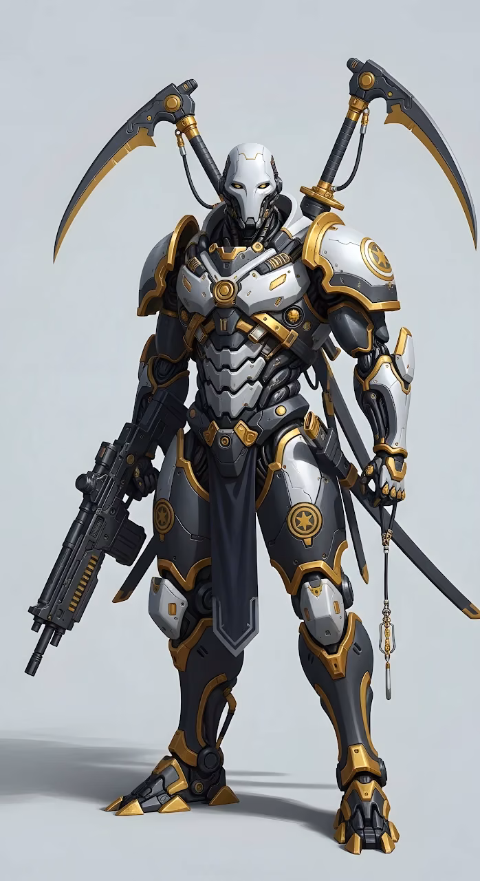 Download Gold and White Cyber Samurai Mech Warrior Concept Art Wallpaper in Mobile HD Gold and White Cyber Samurai Mech Warrior Concept Art - Free Mobile AMOLED Wallpaper Background