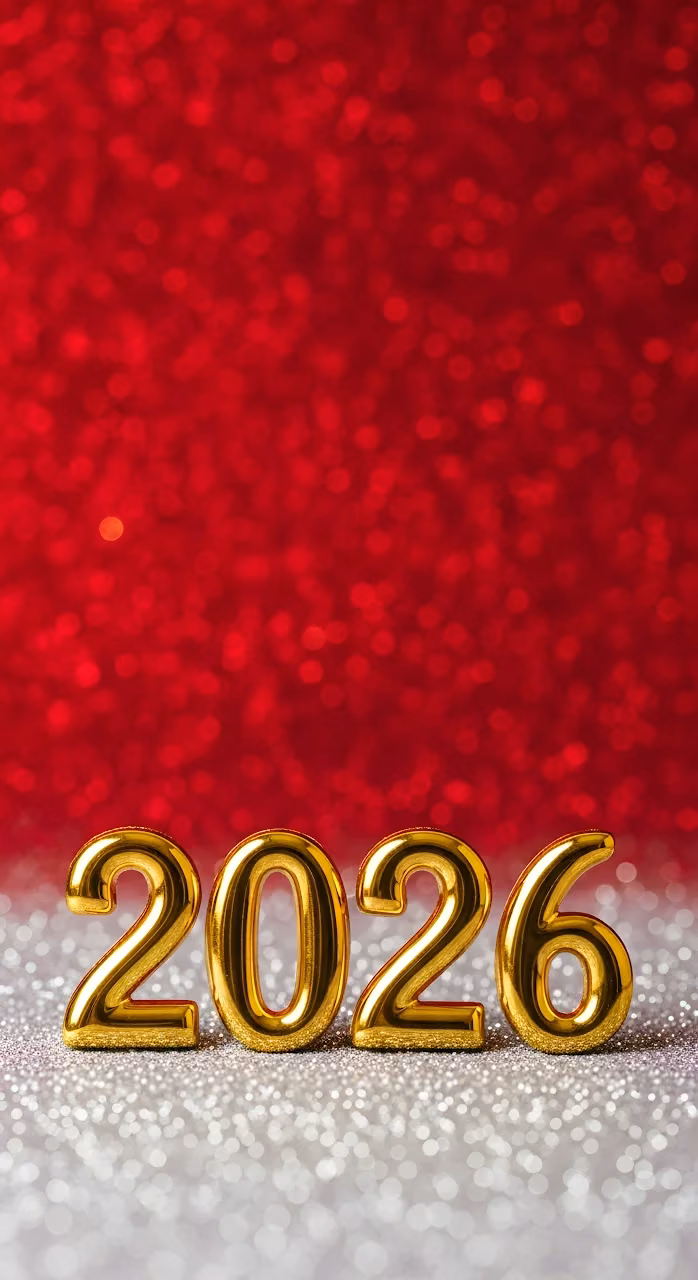 Golden 2026 Numbers on Silver and Red Glitter - Free Mobile AMOLED Wallpaper Background