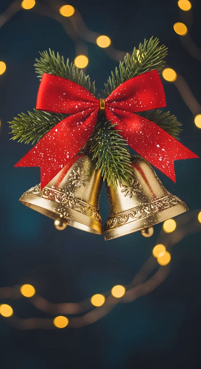 Download Golden Christmas Bells Red Bow Bokeh Lights Wallpaper in Mobile HD Golden Christmas Bells Red Bow Bokeh Lights - Free Mobile AMOLED Wallpaper Background