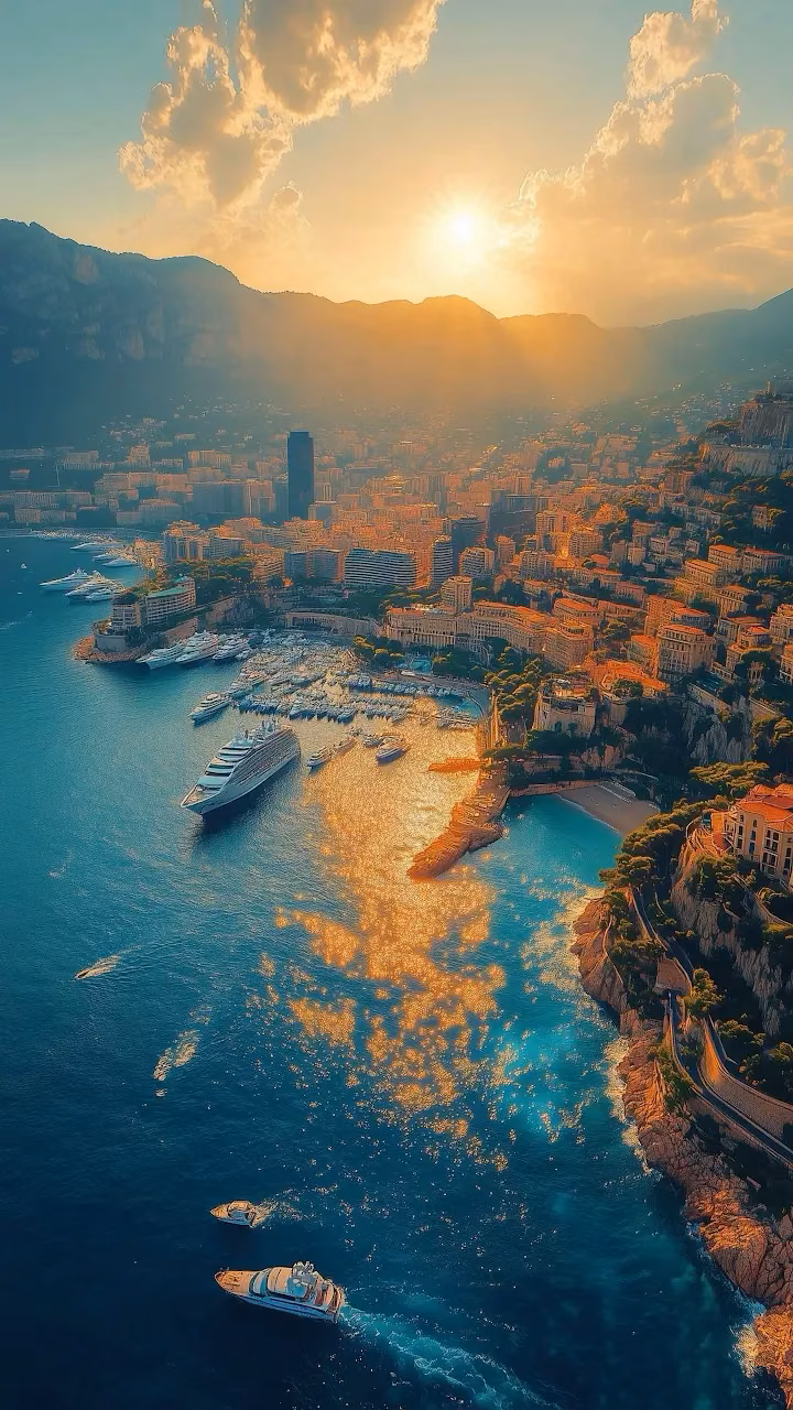 Golden Hour Sunset Over Mediterranean Coastal City Marina - Free Mobile AMOLED Wallpaper Background