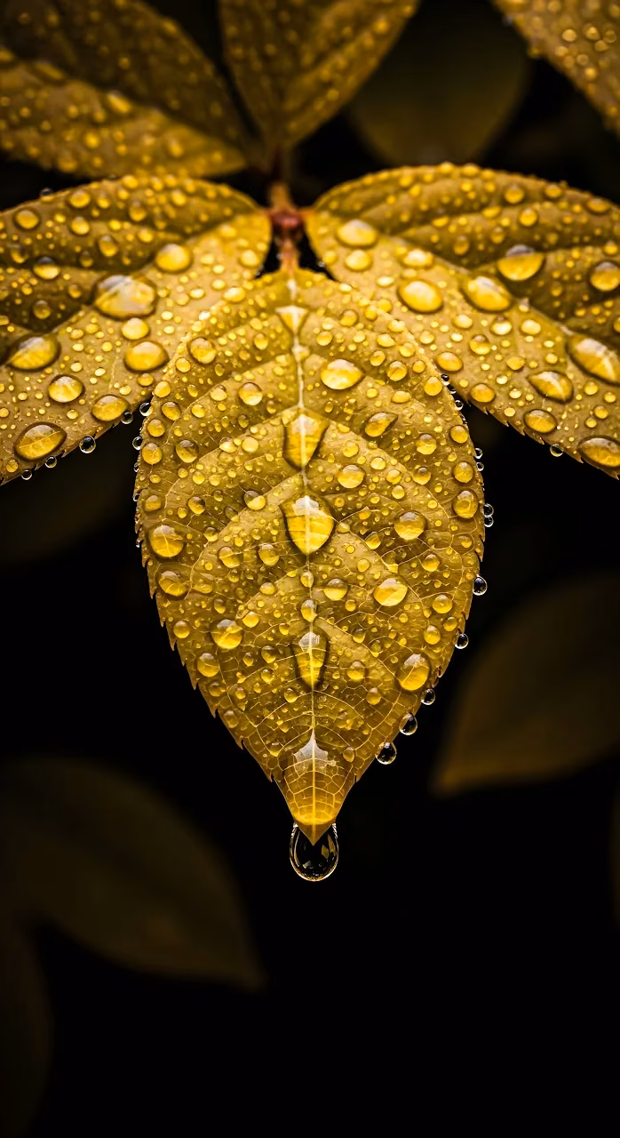 Download Golden Leaf Covered in Raindrops Macro Detail Wallpaper in Mobile HD Golden Leaf Covered in Raindrops Macro Detail - Free Mobile AMOLED Wallpaper Background