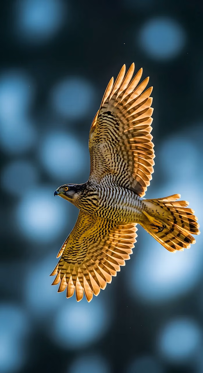 Download Goshawk or Falcon Flying Against Blue Bokeh Light Wallpaper in Mobile HD Goshawk or Falcon Flying Against Blue Bokeh Light - Free Mobile AMOLED Wallpaper Background