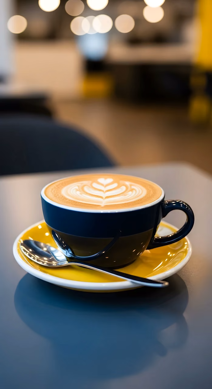 Download Gourmet Latte Art Coffee Cup Yellow Saucer Cafe Setting Wallpaper in Mobile HD Gourmet Latte Art Coffee Cup Yellow Saucer Cafe Setting - Free Mobile AMOLED Wallpaper Background