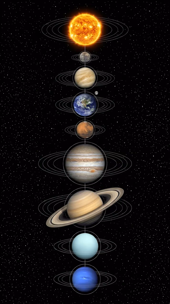 Download Graphic Illustration of the Solar System Planets in a Vertical Line Wallpaper in Mobile HD Graphic Illustration of the Solar System Planets in a Vertical Line - Free Mobile AMOLED Wallpaper Background