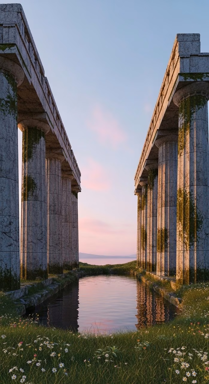 Greek Temple Ruins Dawn - Free Mobile AMOLED Wallpaper Background