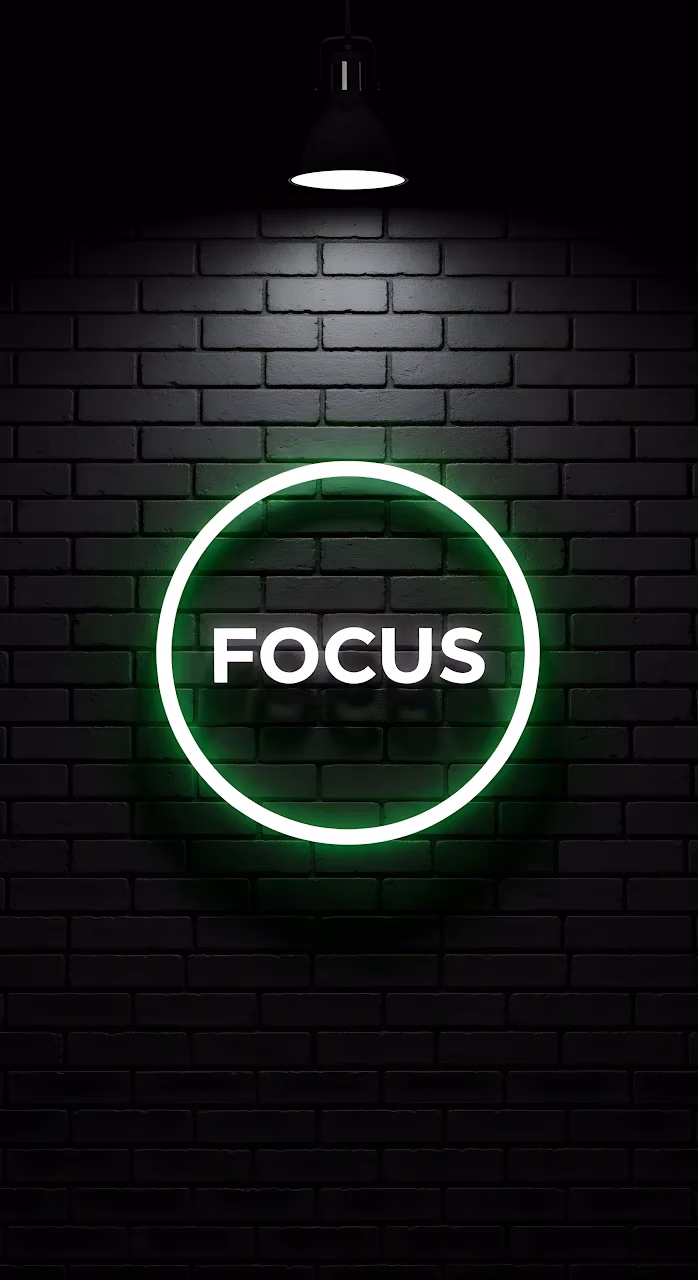Download Green Neon Focus Sign on Black Brick Wall Aesthetic Wallpaper in Mobile HD Green Neon Focus Sign on Black Brick Wall Aesthetic - Free Mobile AMOLED Wallpaper Background