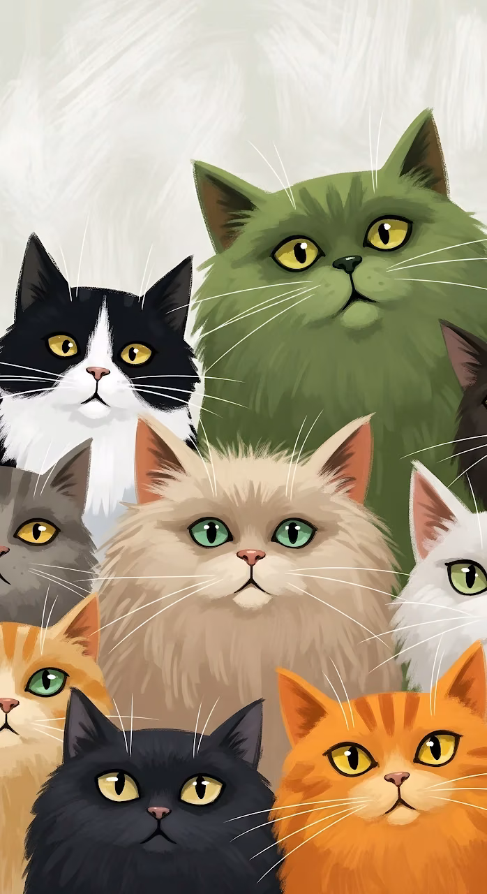 Download Group Portrait of Diverse and Colorful Cats Wallpaper in Mobile HD Group Portrait of Diverse and Colorful Cats - Free Mobile AMOLED Wallpaper Background