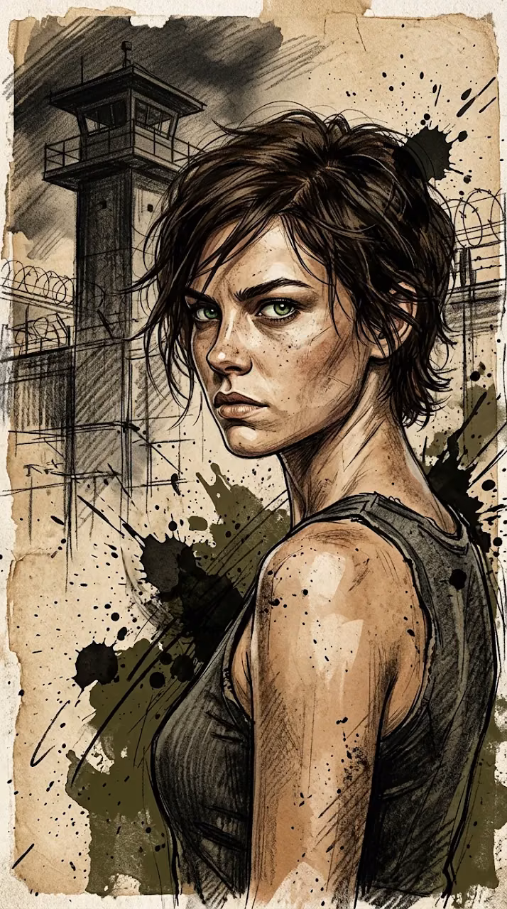 Grunge Portrait Illustration of Maggie Greene in Earthy Tones - Free Mobile AMOLED Wallpaper Background