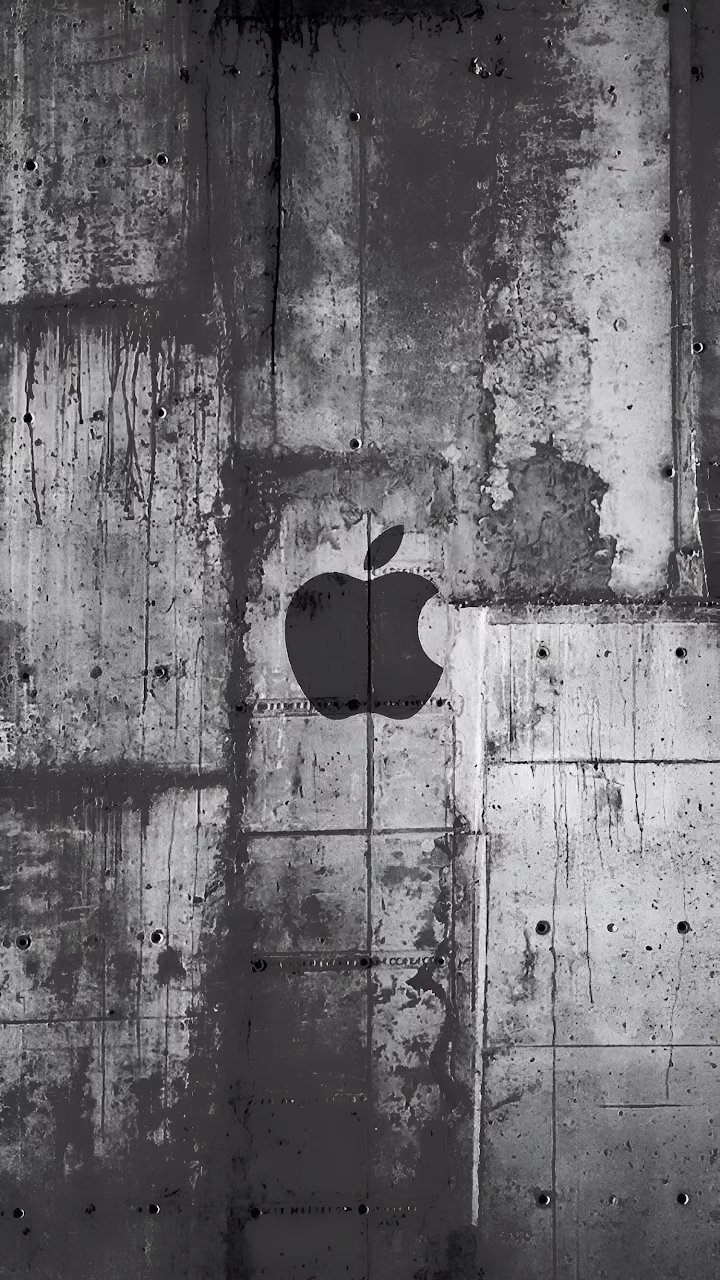 Grungy Apple Logo Concrete Wall Industrial Texture Monochrome - Free Mobile AMOLED Wallpaper Background