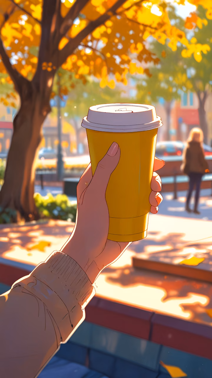 Download Hand Holding Yellow Coffee Cup Under Autumn Tree Wallpaper in Mobile HD Hand Holding Yellow Coffee Cup Under Autumn Tree - Free Mobile AMOLED Wallpaper Background