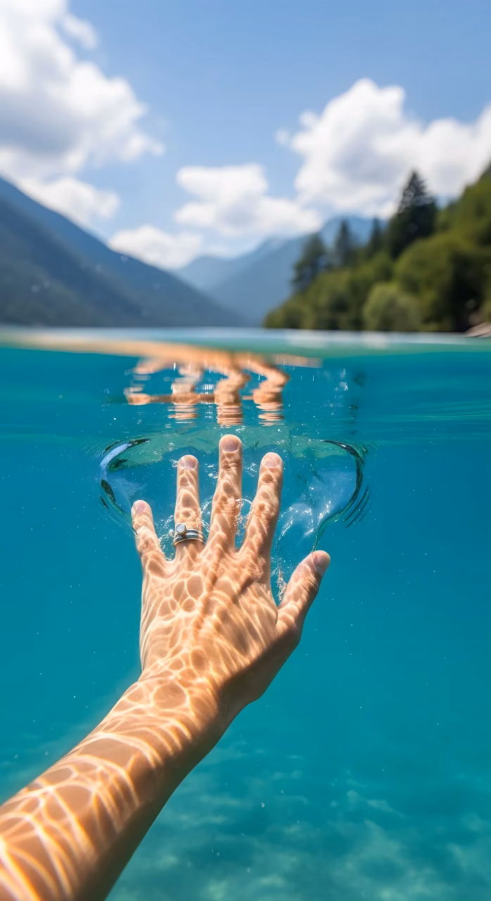 Download Hand Reaching into Turquoise Lake Water Split View Wallpaper in Mobile HD Hand Reaching into Turquoise Lake Water Split View - Free Mobile AMOLED Wallpaper Background