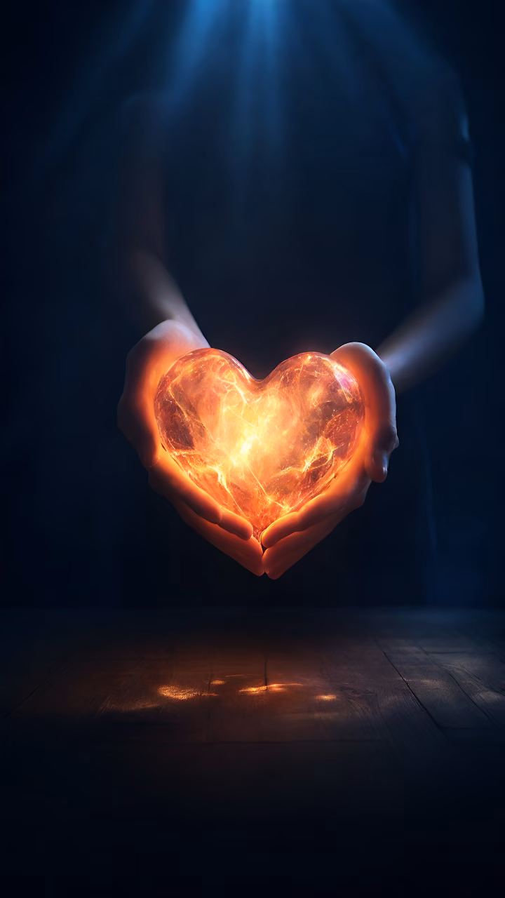 Hands Cupping Glowing Fiery Energy Heart in Darkness - Free Mobile AMOLED Wallpaper Background