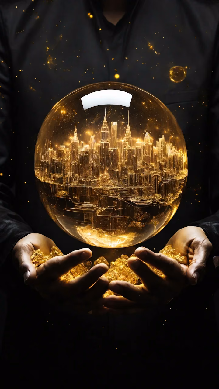 Hands Holding Glowing City in Golden Orb - Free Mobile AMOLED Wallpaper Background