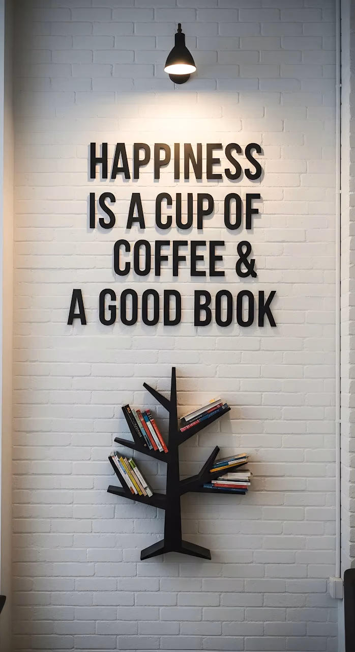 Download Happiness Quote Wall Art Coffee Book Tree Shelf Wallpaper in Mobile HD Happiness Quote Wall Art Coffee Book Tree Shelf - Free Mobile AMOLED Wallpaper Background