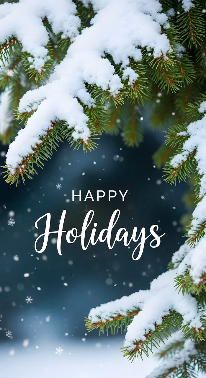 Happy Holidays Snowy Pine Branches Winter Scene - Free Mobile AMOLED Wallpaper Background