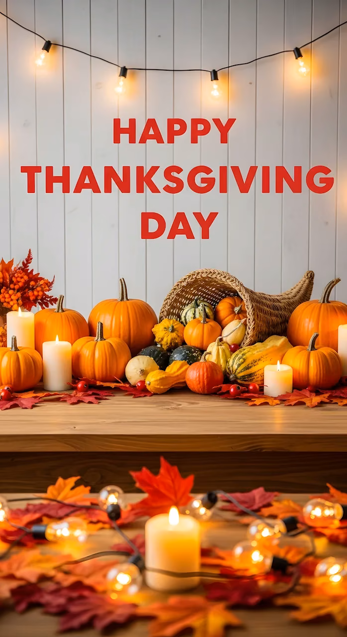 Happy Thanksgiving Day Cornucopia Pumpkins Candles - Free Mobile AMOLED Wallpaper Background