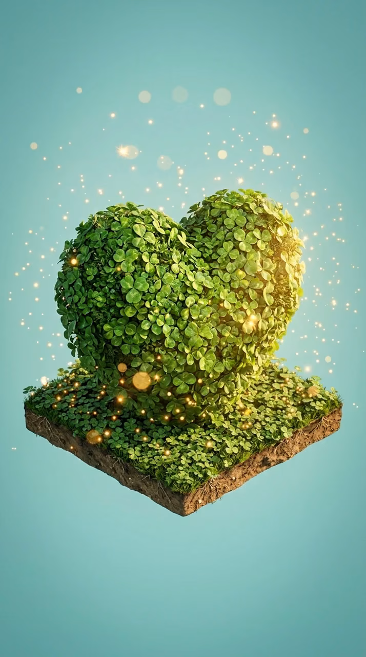 Heart-Shaped Clover Bush in a Glowing Sunlit Green Meadow - Free Mobile AMOLED Wallpaper Background