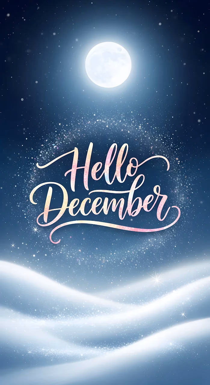 Hello December Winter Night Sky Full Moon Snowdrifts - Free Mobile AMOLED Wallpaper Background