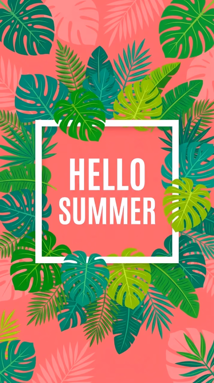 Download Hello Summer Text With Tropical Leaves On Pink Background Wallpaper in Mobile HD Hello Summer Text With Tropical Leaves On Pink Background - Free Mobile AMOLED Wallpaper Background