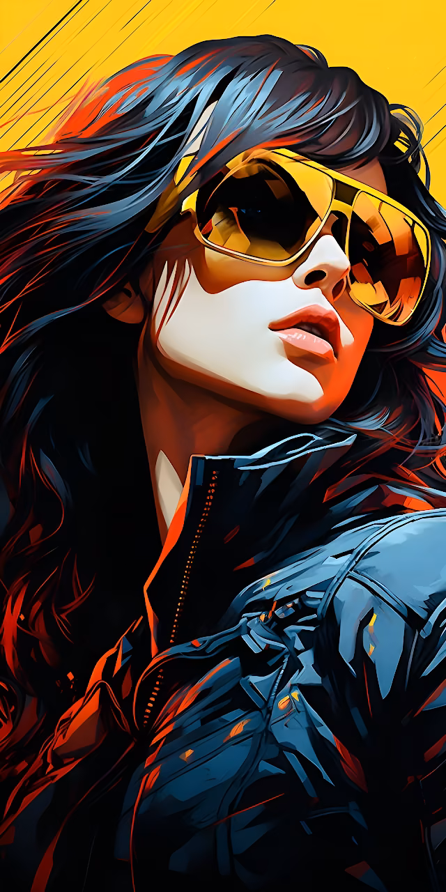 High Contrast Retro Portrait Woman Yellow Sunglasses - Free Mobile AMOLED Wallpaper Background