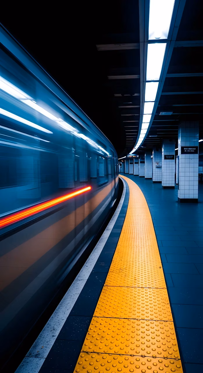 High Speed Subway Train Blur on Curved Underground Platform - Free Mobile AMOLED Wallpaper Background