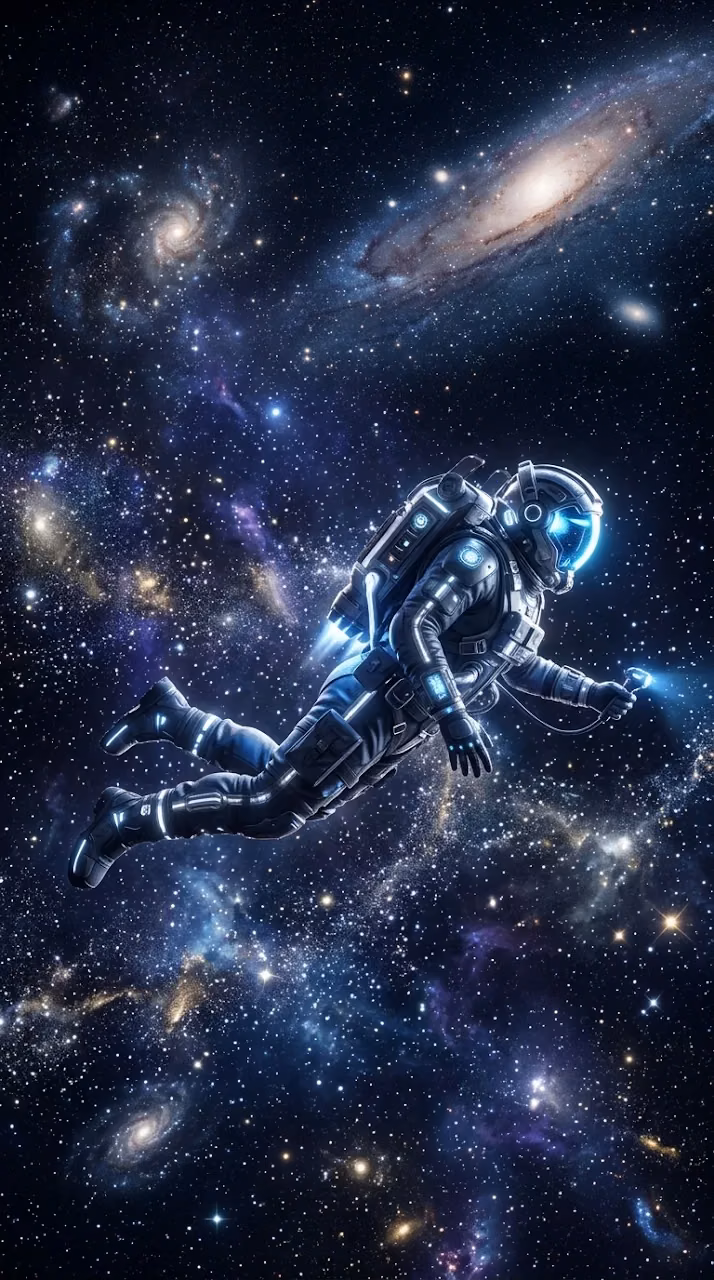 Download High-Tech Diver Exploring an Ocean of Stars and Cosmic Particles Wallpaper in Mobile HD High-Tech Diver Exploring an Ocean of Stars and Cosmic Particles - Free Mobile AMOLED Wallpaper Background