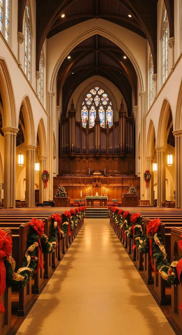 Historic Church Interior Decorated for Christmas Service - Free Mobile AMOLED Wallpaper Background