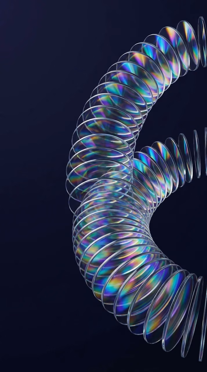 Holographic Spiraling Glass Disks on a Dark Background - Free Mobile AMOLED Wallpaper Background