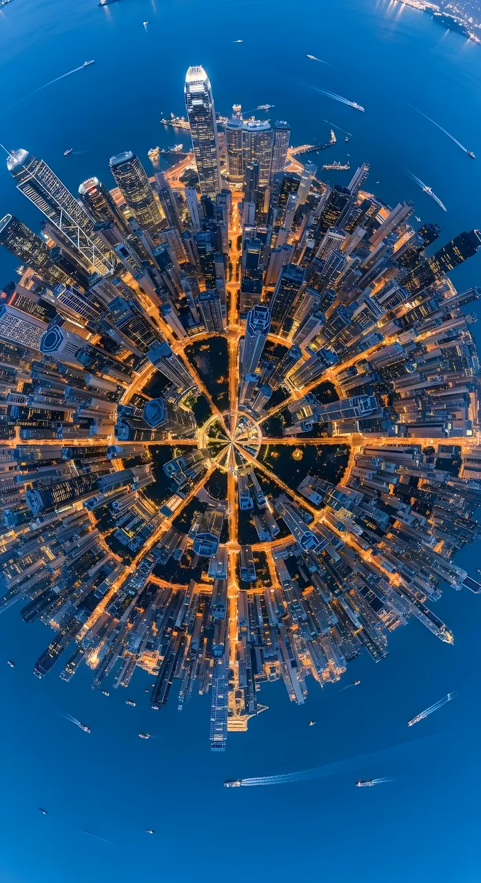 Download Hong Kong Skyscrapers in Little Planet Polar Projection Wallpaper in Mobile HD Hong Kong Skyscrapers in Little Planet Polar Projection - Free Mobile AMOLED Wallpaper Background