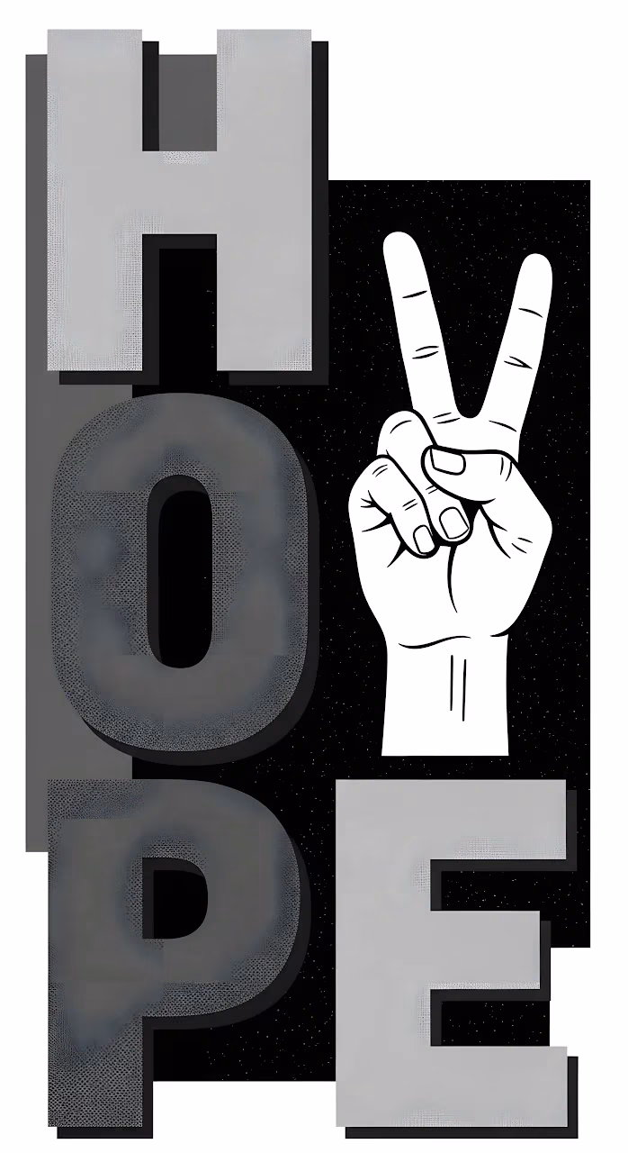 HOPE Typography with Hand Peace Sign Graphic - Free Mobile AMOLED Wallpaper Background