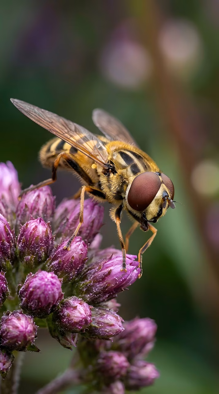 Hoverfly Resting on Purple Flower Buds - Free Mobile AMOLED Wallpaper Background