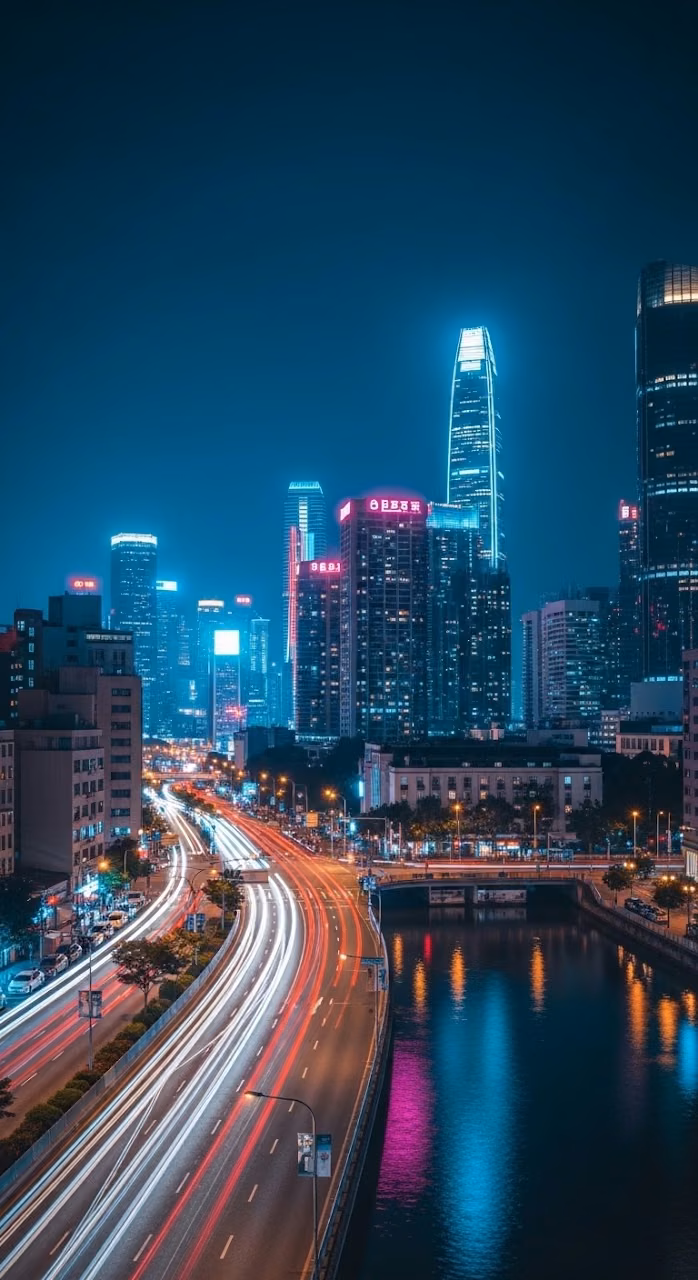 Hyper-Realistic Cyberpunk Cityscape at Night - Free Mobile AMOLED Wallpaper Background