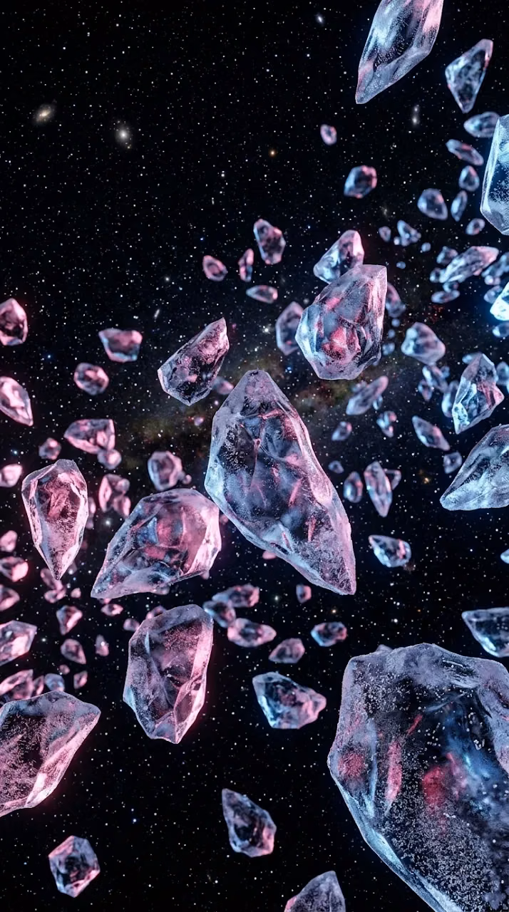 Download Icy Fragments Floating in a Star-Studded Celestial Sky Wallpaper in Mobile HD Icy Fragments Floating in a Star-Studded Celestial Sky - Free Mobile AMOLED Wallpaper Background